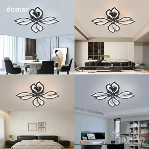 56W LED таванен полилей с цветя/листенца, 3000–6000K и димиране с дистанционно, снимка 5 - Полилеи - 55827427