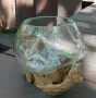 Разтопено стъкло върху дърво – малка ваза, снимка 2