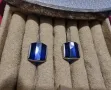 Авторски,сребърни обеци с голям син камък , снимка 2