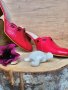 Червени дамски чехли, изработени изцяло от естествена кожа. Ходилото е с удобна извивка, среден ток , снимка 4