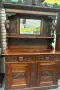Викториански бюфет от дъб с шкаф, дърворезба и огледало, снимка 12