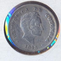 Колумбия 10 центавос 1913 година, гр.2,5 сребро, проба 900, снимка 2 - Нумизматика и бонистика - 36034425