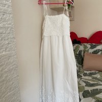 Нова бяла лятна парти коктейлна  елегантна дълга рокля декорация 3D 3Д  Reserved памук полиестер , снимка 12 - Рокли - 41550359