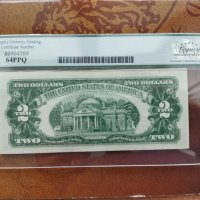 2 долара от 1963 г. сертифицирана банкнота 64 РРQ, снимка 2 - Нумизматика и бонистика - 33631741