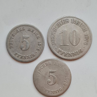 Германия Сет от 3 монети. 10 Фенинга 1876 и 2×5 фенинга 1876 год , снимка 1 - Нумизматика и бонистика - 36215737