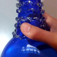 Синя стъклена ваза, снимка 4 - Вази - 38875151