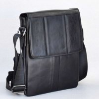 Мъжка кожена чанта с капак от телешки бокс черно и кафяво ( тик )., снимка 1 - Чанти - 34882536