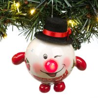 2 броя LED Светеща коледна топка Снежен човек с шапка,10см, снимка 3 - Други стоки за дома - 42688727