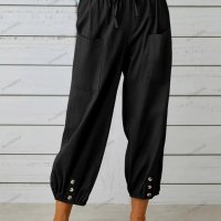 Памучно-ленени широки дамски панталони с висока талия, 10цвята - 023, снимка 13 - Панталони - 41579956