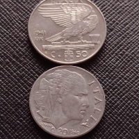 Две монети 50/20 цента 1941/1940г. Италия за колекция - 26381, снимка 1 - Нумизматика и бонистика - 36044979