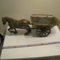 бронзов кон със каруца , снимка 2 - Антикварни и старинни предмети - 42380645