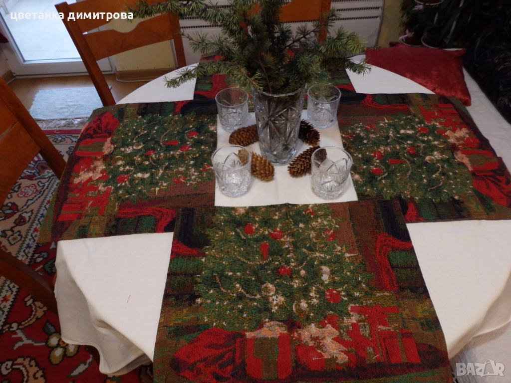 Коледни покривки, карета, коледни подаръчни чорапи, снимка 1