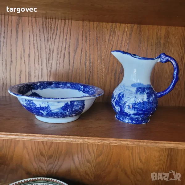 Разкошен санитарен комплект Холандия ръчно рисуван леген и кана порцелан, снимка 1