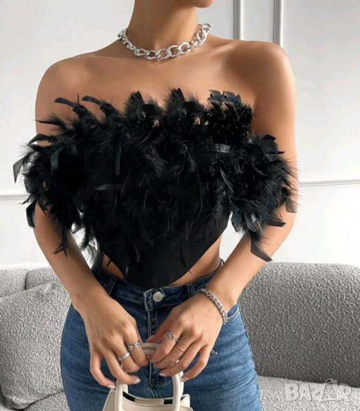 Черен корсет топ с пера BARBIE , снимка 1
