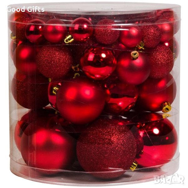 54 броя Комплект Червени Коледни Топки в 4 размера, снимка 1