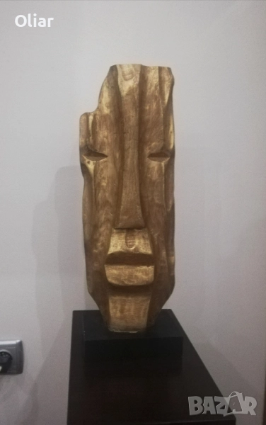 Интересна и впечатляваща статуетка на глава от дърво. , снимка 1
