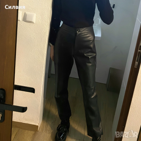 Чисто нов дамски лъскав кожен панталон "Nicole Collection" S-M размер, снимка 1