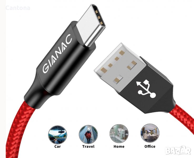 GIANAC USB C кабел, найлоновa oплетка, кабел за бързо зареждане​, снимка 1