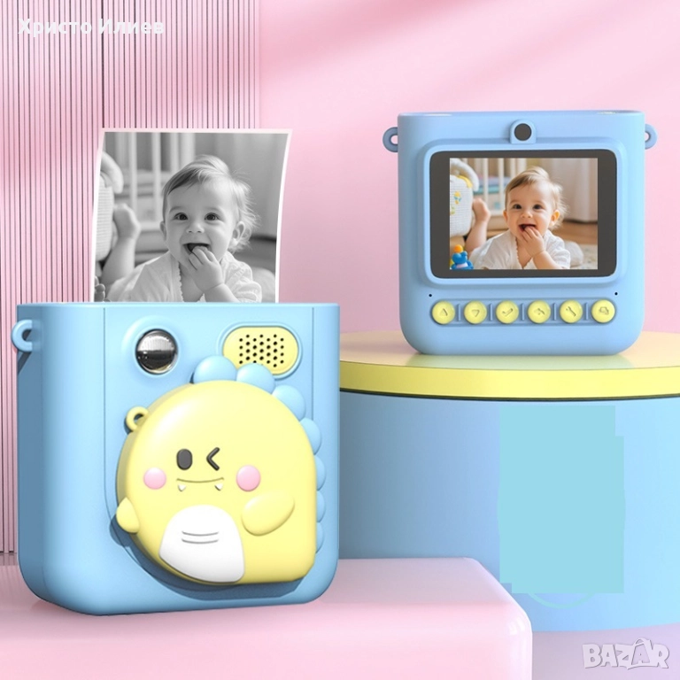 Детска камера с функция за печат Детски фотоапарат с дисплей за моментни снимки Син, снимка 1