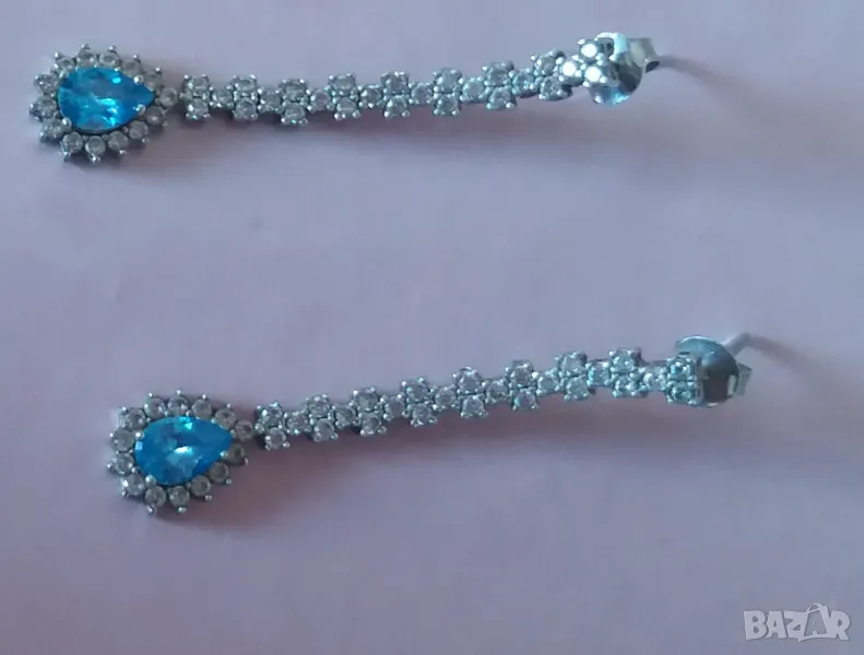 Сребърни обеци със син кристал, снимка 1