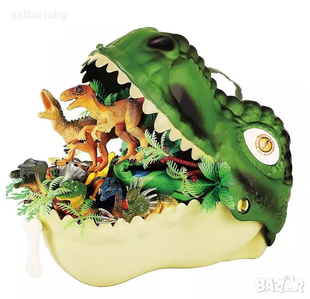 Голяма глава на динозавър + фигурки в нея, снимка 1
