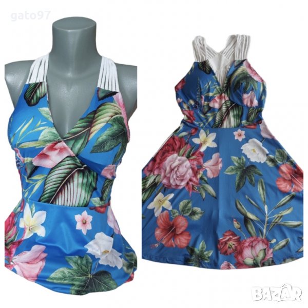 Синя рокля на цветя, снимка 1