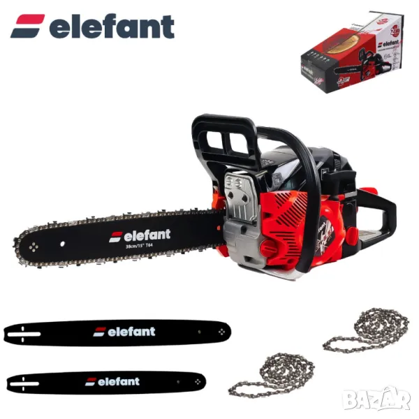 Бензинов трион ELEFANT EM-5.5, 10000 об/мин, 2 шини 2 вериги, 3.0 к.с., 2,4 kW, снимка 1