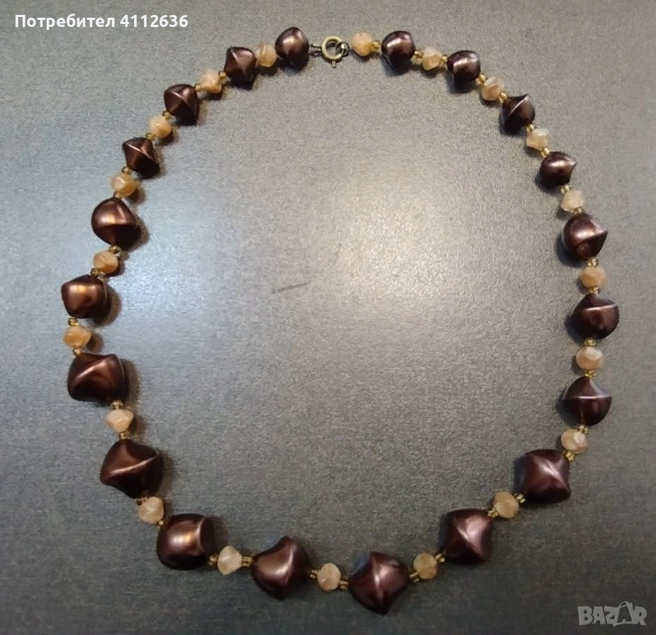 Кафяво винтидж колие, мъниста от акрил и чешко стъкло, снимка 1