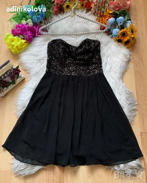 Черна рокля тип бюстие с пайети, снимка 1