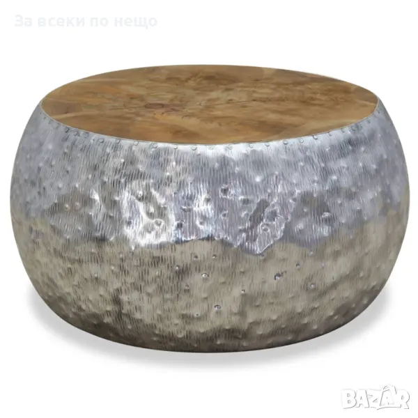 Маса за кафе, алуминий, тиково дърво, 60х60х30 см, снимка 1