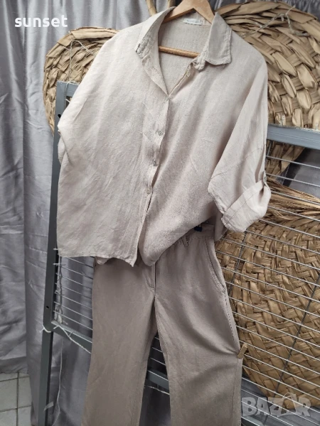 ЛЕНЕНА бежова риза ОВЪРСАЙЗ модел- М/L/ XL+ ленен панталон, снимка 1