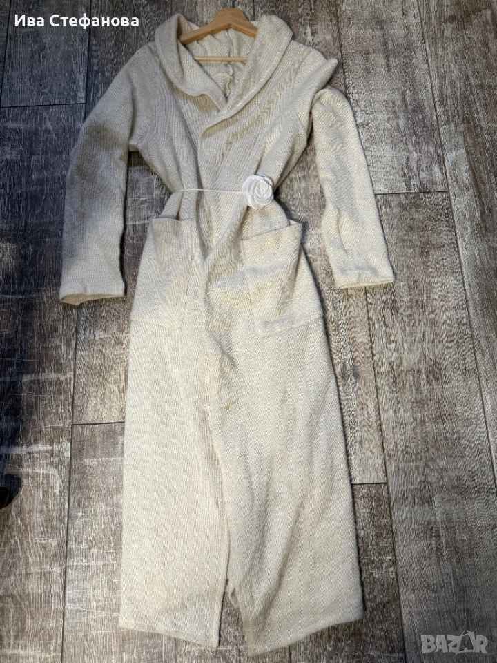 Разкошна бяла екрю дълга елеганта памук памучна жилетка универсален one size размер, снимка 1