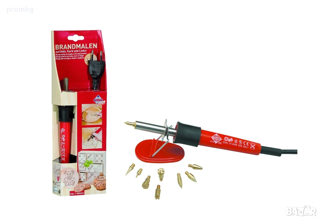 пирограф, електрически с 9 накрайника, печати, гравиране, накрайници, Германия, снимка 1