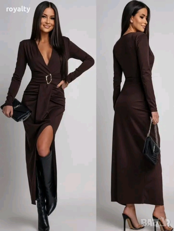 Кафява Дамска Дълга Рокля , снимка 1