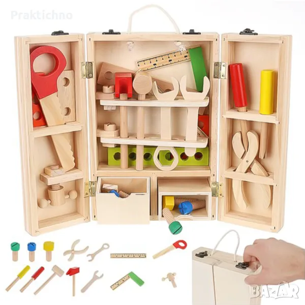 Кутия с детски дървени инструменти, снимка 1