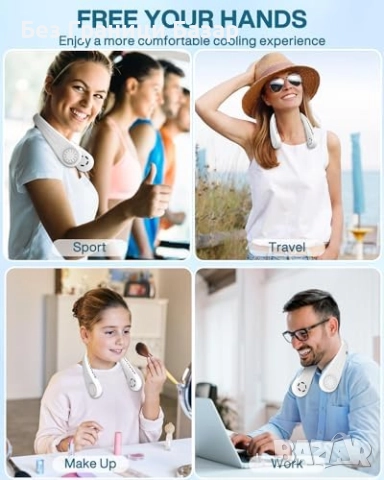 Нов Преносим вентилатор за врат 4000mAh – 3 скорости, USB Type-C, снимка 9 - Друга електроника - 52219485