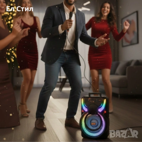 WSJAR E-8809 – Портативна караоке тонколона с микрофон и LED ефекти, снимка 3 - Тонколони - 53583141