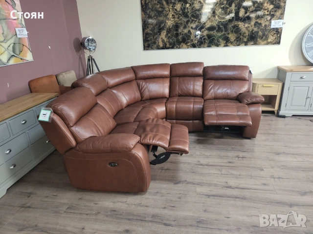 Кафяв кожен ъглов диван Moreno с електрически релаксиращ механизъм, снимка 8 - Дивани и мека мебел - 53702191