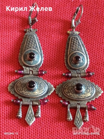 Колекционерски сребърни обеци ГРАНАТ,ОНИКС ЯПОНСКИ СТИЛ ювелирна изработка 50808, снимка 6 - Обеци - 53015406