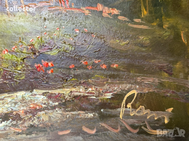 Маслена картина - алпийски пейзаж. №7883, снимка 4 - Антикварни и старинни предмети - 53617893