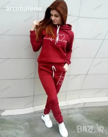 Дамски ежедневен спортен комплект с качулка и модерен поларен пуловер, 5цвята , снимка 4 - Спортни екипи - 48657299