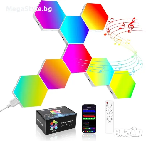 Хексагонални LED Панели MeRGBW-Home (8 броя) – Смарт Стенно Осветление за Гейминг и Декор