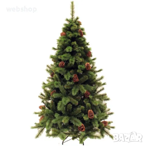 Изкуствена елха с шишарки, Полипропилен и PVC, Стойка, Зелена, Различни размери, снимка 6 - Декорация за дома - 47732286