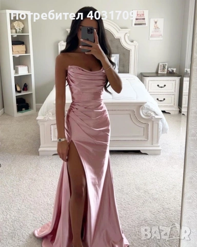 Дълга сатенена рокля , снимка 4 - Рокли - 53476697
