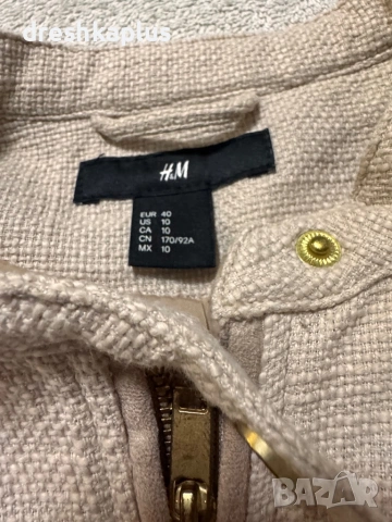 H&M – Късо яке тип Bomber с капитониране – Бежово – отговаря на М размер, снимка 3 - Якета - 53257308