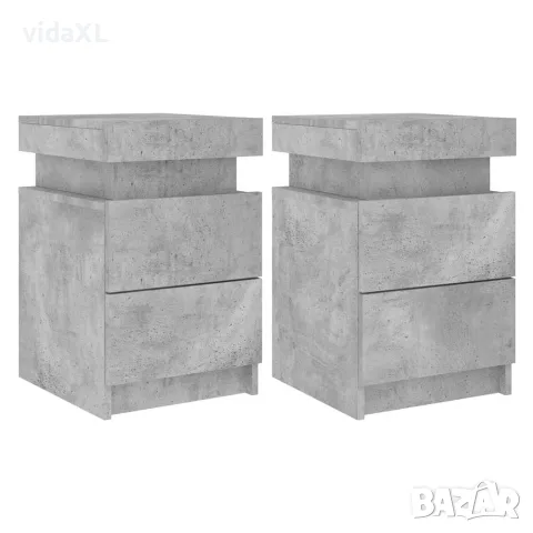 vidaXL Нощни шкафчета с LED осветление, 2 бр, бетонно сив, 35x39x55 см