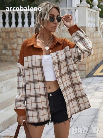 Дамско преходно яке с дълъг ръкав от рипсено кадифе и карирани шевове - 023 , снимка 6 - Якета - 41809777