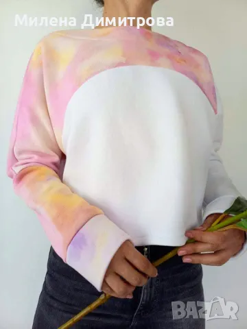 Къса ръчно рисувана блуза , снимка 6 - Суичъри - 50078098