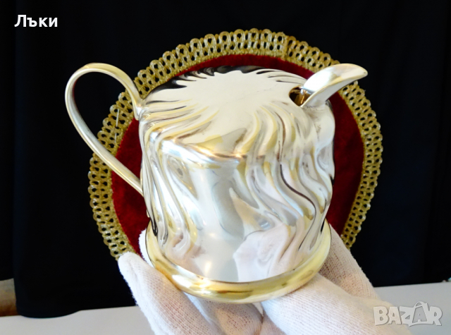 Посребрена захарница с чисто сребро проба 1000. , снимка 3 - Антикварни и старинни предмети - 36213390