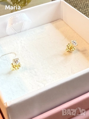 Дамски обеци жълто злато и диаманти , снимка 5 - Обеци - 52470787